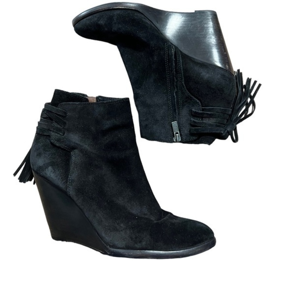 Frye Black Wedge Zip Up Ankle Boots Size 8.5